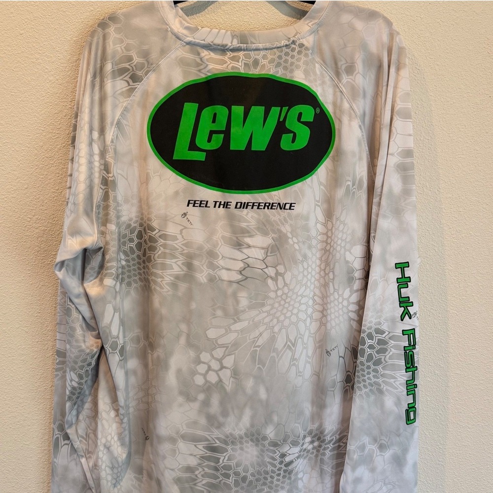 Huk Fishing Shirt Mens XXL Grey Camo Lews Fishing Team Long Sleeve Performance